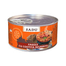 Fasole cu costiță afumată din conserve Scandia, preparat tradițional românesc cu fasole și carne afumată, în borcan.